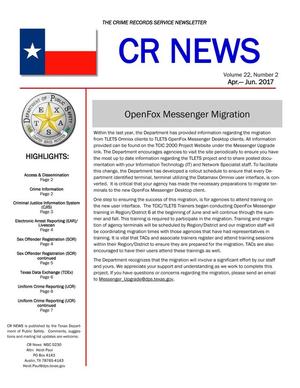 Primary view of object titled 'CR News, Volume 22, Number 2, April-June 2017'.