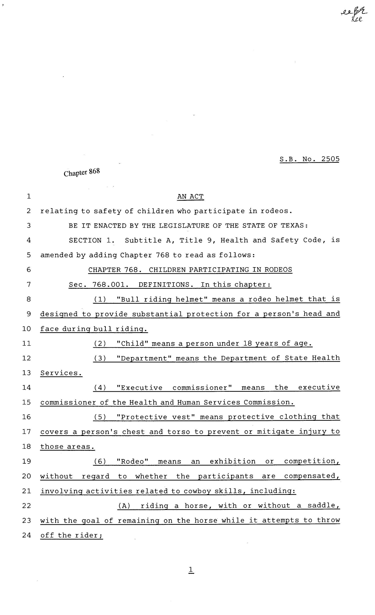 81st Texas Legislature, Senate Bill 2505, Chapter 868
                                                
                                                    [Sequence #]: 1 of 4
                                                