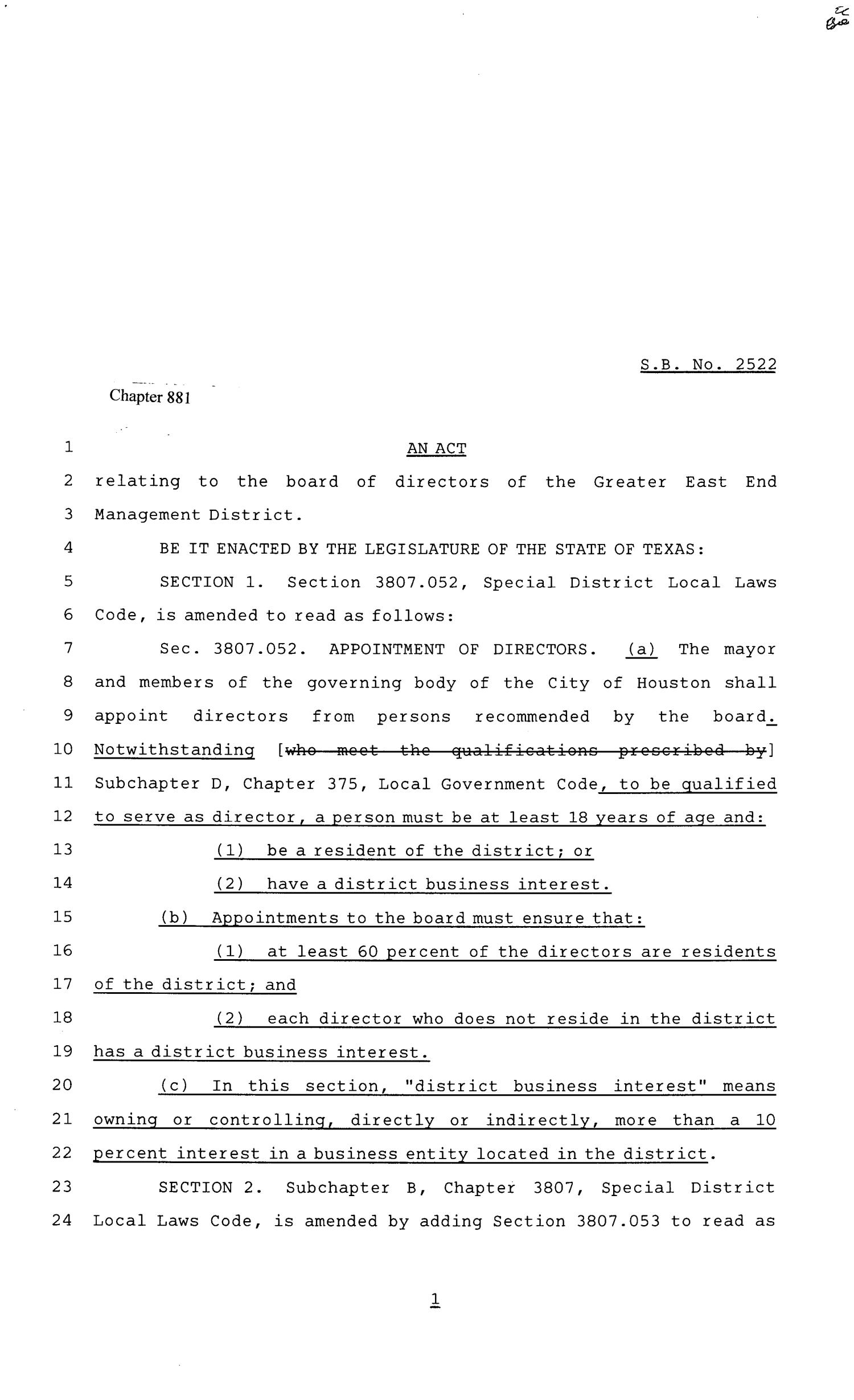 81st Texas Legislature, Senate Bill 2522, Chapter 881
                                                
                                                    [Sequence #]: 1 of 3
                                                