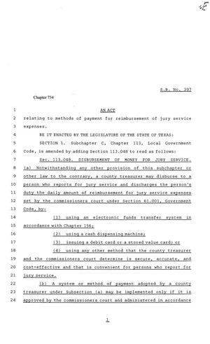 Primary view of object titled '81st Texas Legislature, Senate Bill 397, Chapter 734'.