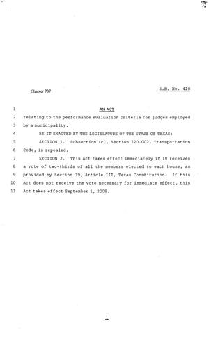 Primary view of object titled '81st Texas Legislature, Senate Bill 420, Chapter 737'.
