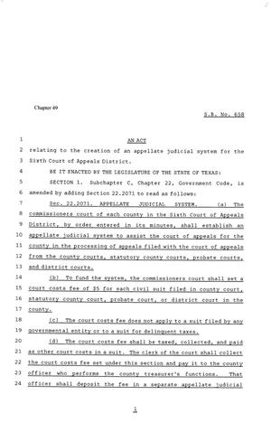 Primary view of object titled '81st Texas Legislature, Senate Bill 658, Chapter 49'.