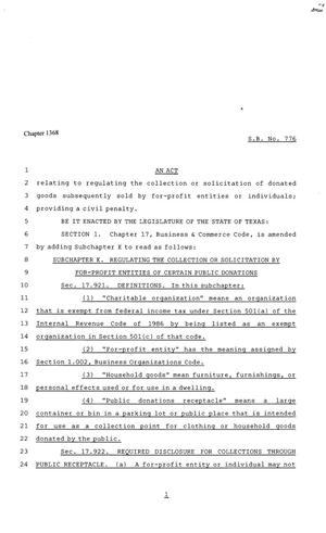 Primary view of object titled '81st Texas Legislature, Senate Bill 776, Chapter 1368'.