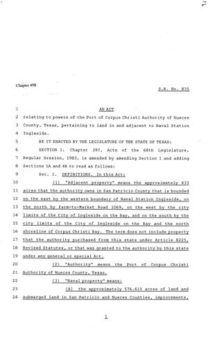 Primary view of object titled '81st Texas Legislature, Senate Bill 835, Chapter 498'.