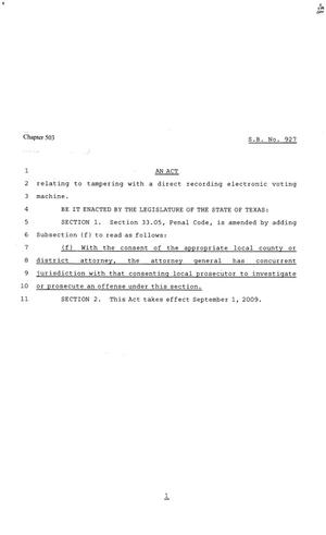 Primary view of object titled '81st Texas Legislature, Senate Bill 927, Chapter 503'.