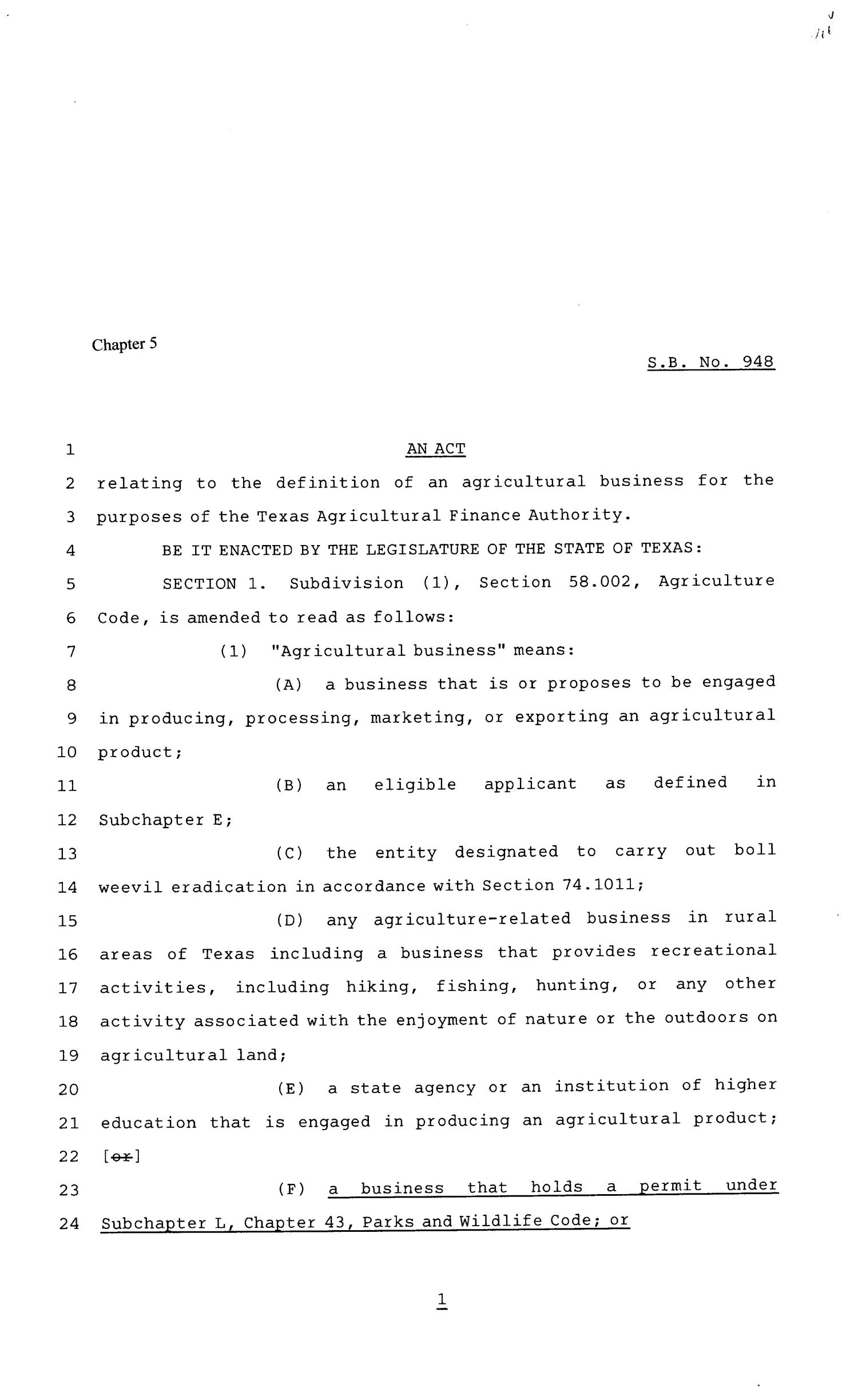 81st Texas Legislature, Senate Bill 948, Chapter 5
                                                
                                                    [Sequence #]: 1 of 2
                                                