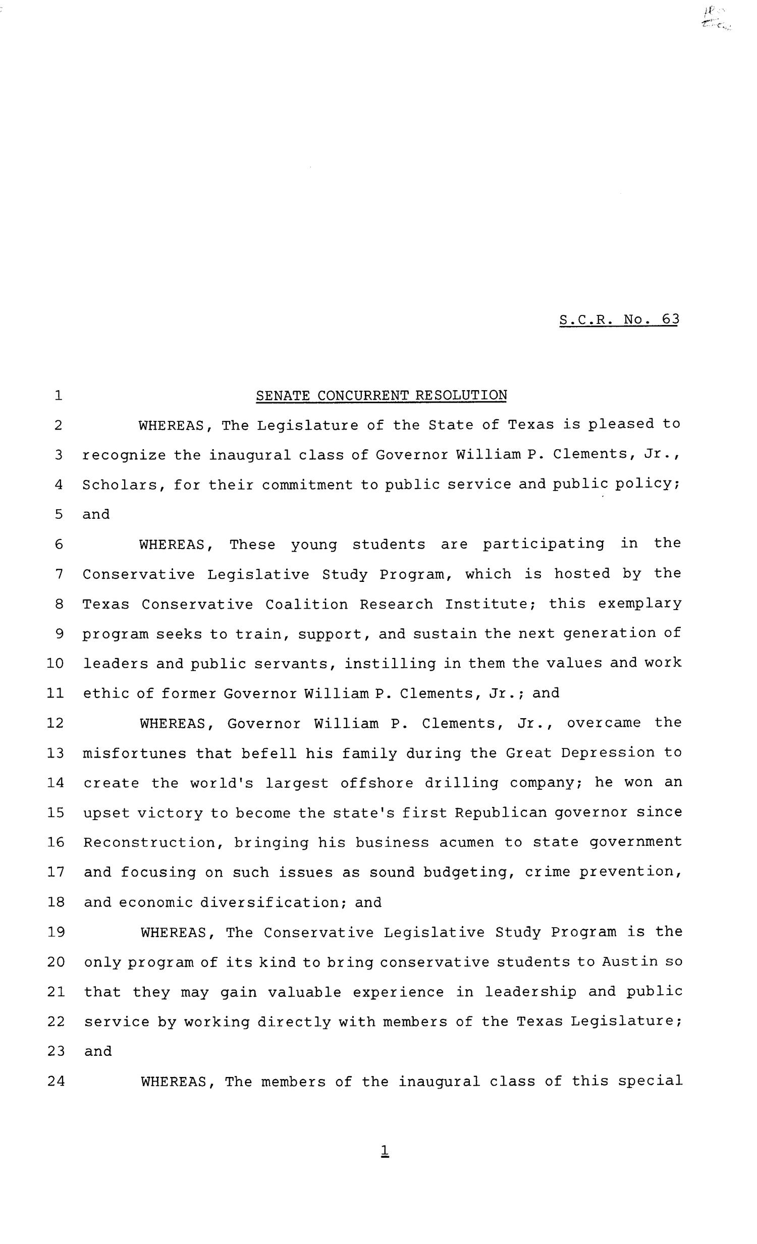 81st Texas Legislature, Senate Concurrent Resolutions 63
                                                
                                                    [Sequence #]: 1 of 3
                                                