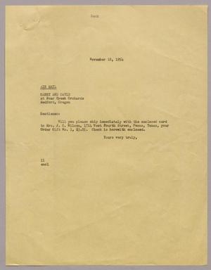 Primary view of object titled '[Letter from I. H. Kempner to Harry and David, November 18, 1954]'.
