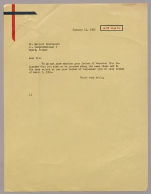 Primary view of object titled '[Letter from I. H. Kempner to Dr. Marceli Dobrzynski, January 12, 1955]'.