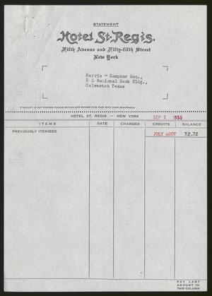 Primary view of object titled '[Account Statement for Hotel St. Regis, September, 1955]'.
