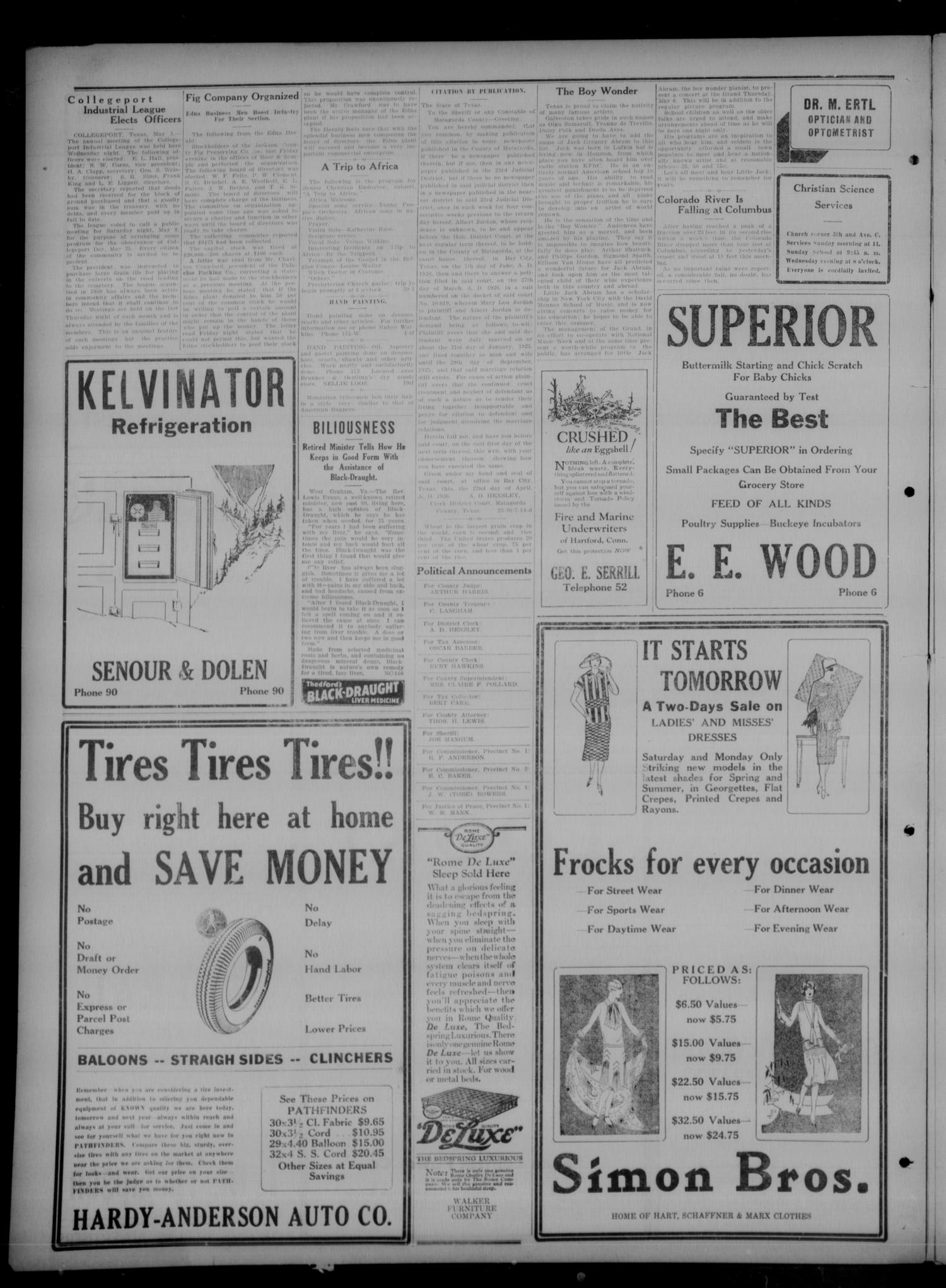 The Daily Tribune (Bay City, Tex.), Vol. 21, No. 59, Ed. 1 Saturday, May 1, 1926
                                                
                                                    [Sequence #]: 4 of 4
                                                