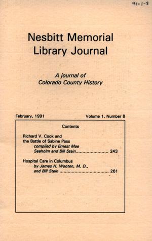 Primary view of object titled 'Nesbitt Memorial Library Journal, Volume 1, Number 8, February 1991'.