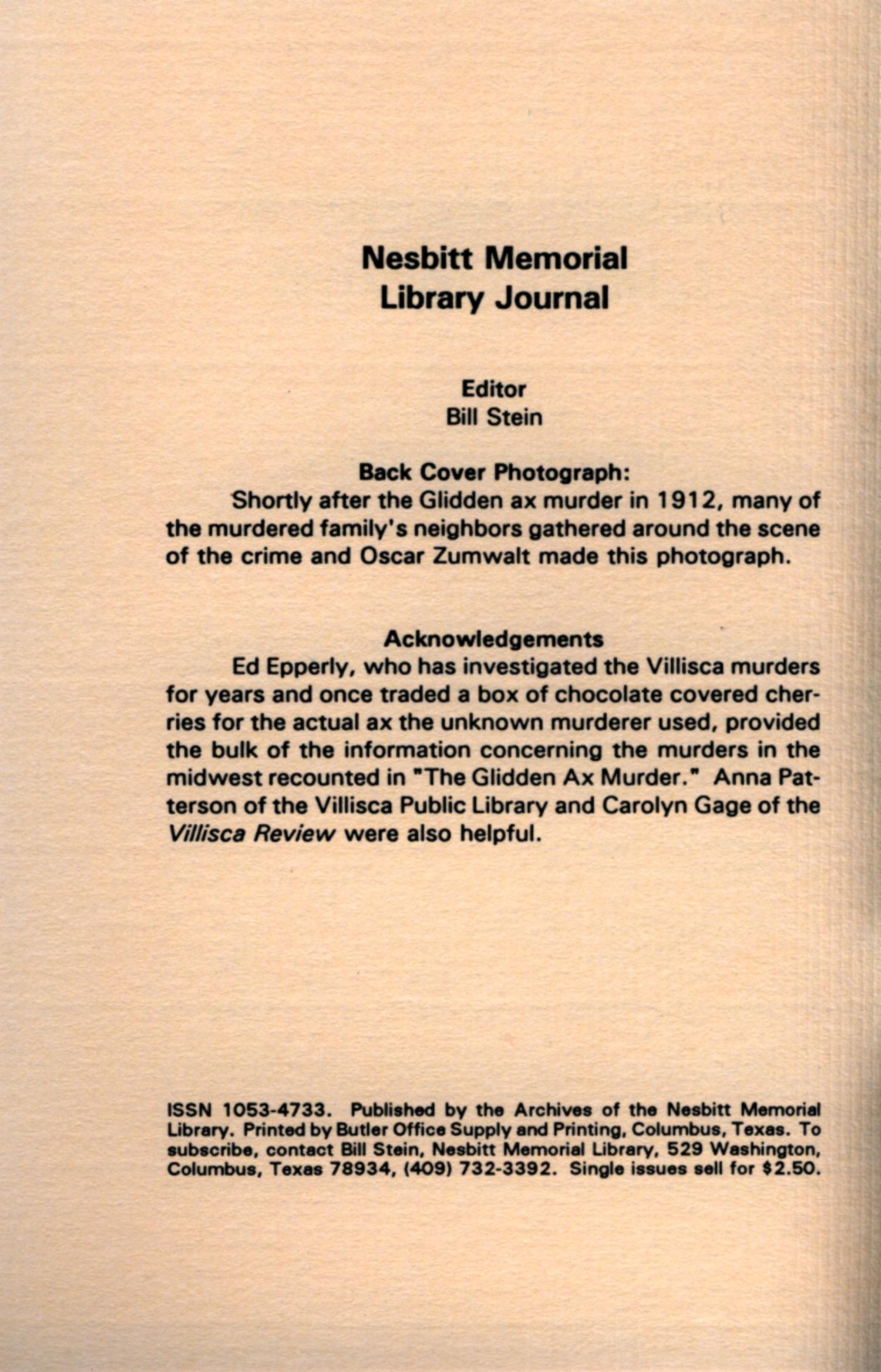 Nesbitt Memorial Library Journal, Volume 1, Number 10, September 1991
                                                
                                                    Front Inside
                                                