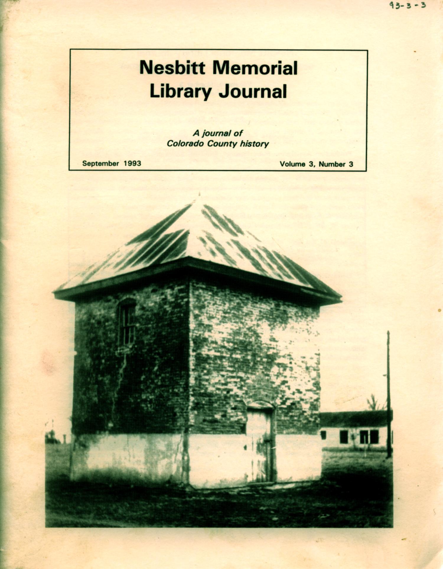 Nesbitt Memorial Library Journal, Volume 3, Number 3, September 1993
                                                
                                                    Front Cover
                                                