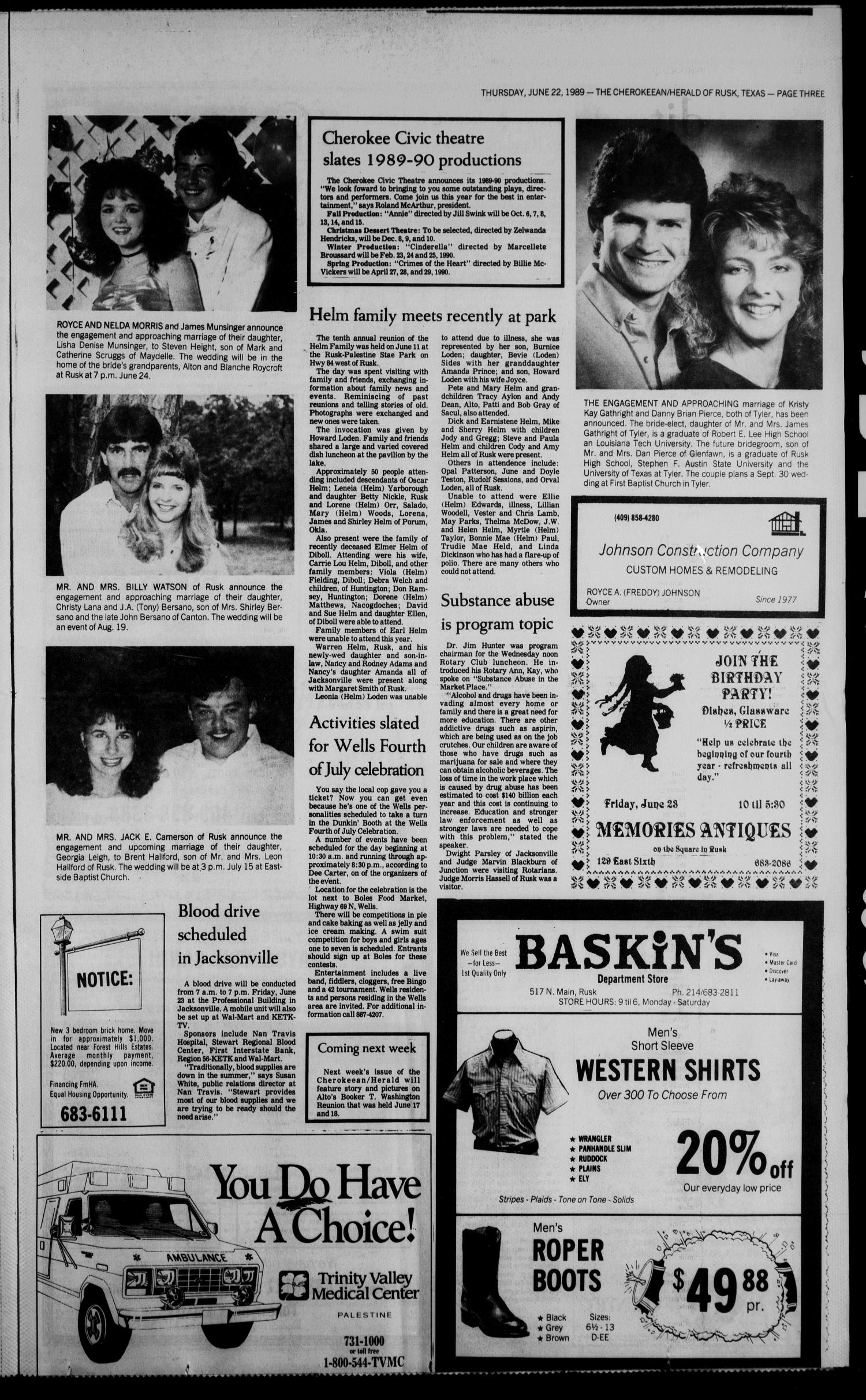 Cherokeean/Herald (Rusk, Tex.), Vol. 141, No. 20, Ed. 1 Thursday, June 22, 1989
                                                
                                                    [Sequence #]: 3 of 16
                                                