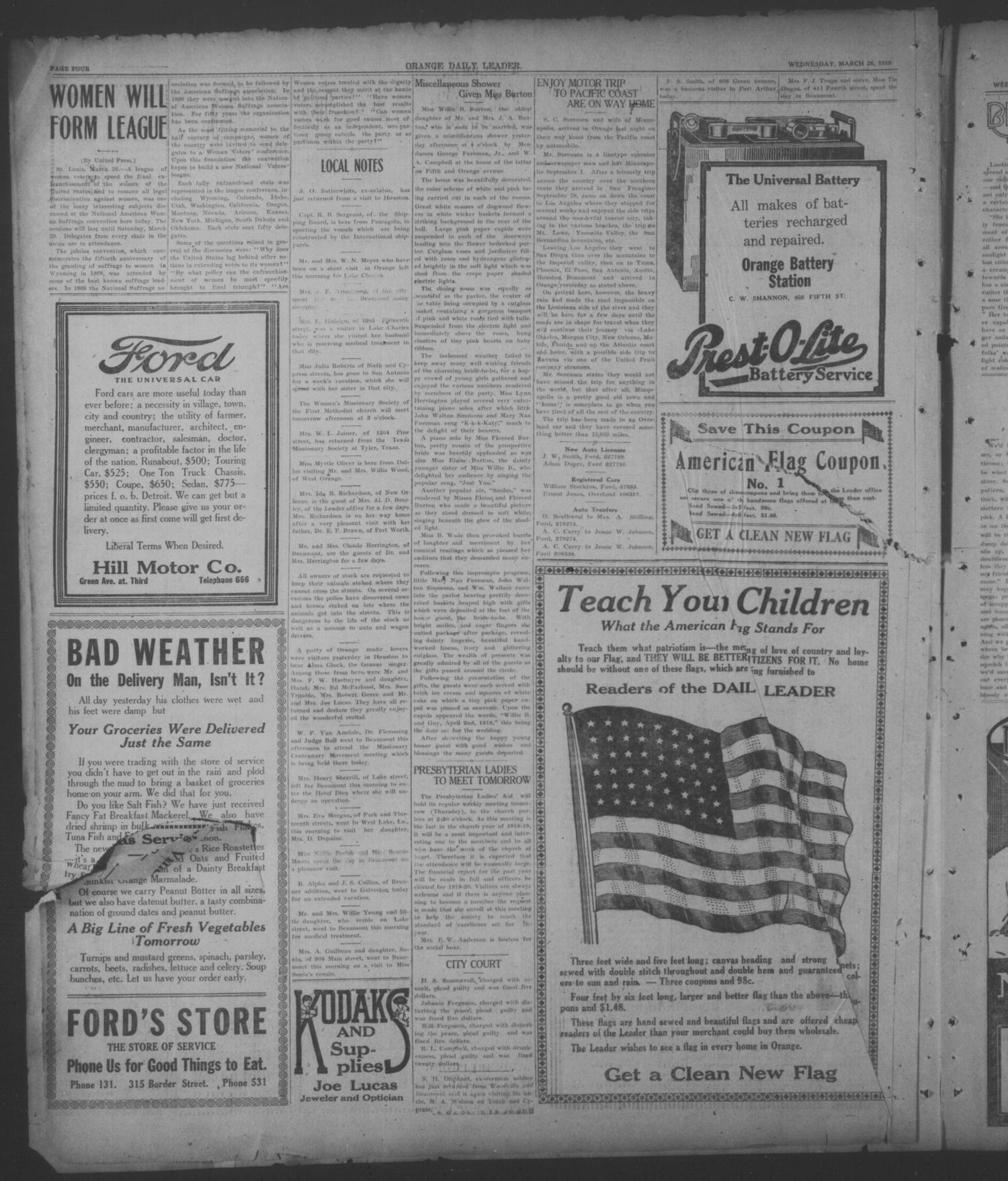 Orange Daily Leader (Orange, Tex.), Vol. 15, No. 74, Ed. 1 Wednesday, March 26, 1919
                                                
                                                    [Sequence #]: 4 of 6
                                                