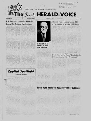Primary view of object titled 'The Jewish Herald-Voice (Houston, Tex.), Vol. 60, No. 28, Ed. 1 Thursday, October 7, 1965'.