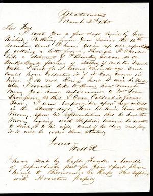 Primary view of object titled '[Letter from William M. Rice to Fred A. Rice - March 2, 1865]'.