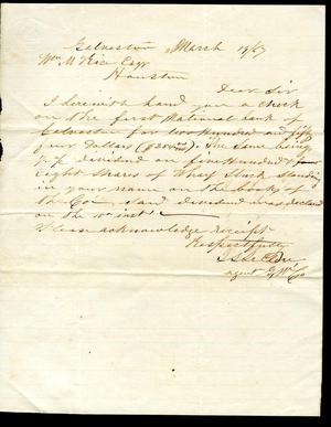 Primary view of object titled '[Letter from J. S. LeClerc to William M. Rice - March 19, 1867]'.
