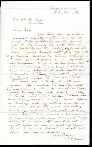 Primary view of object titled '[Letter from J. W. Morris to William M. Rice - February 24, 1869]'.