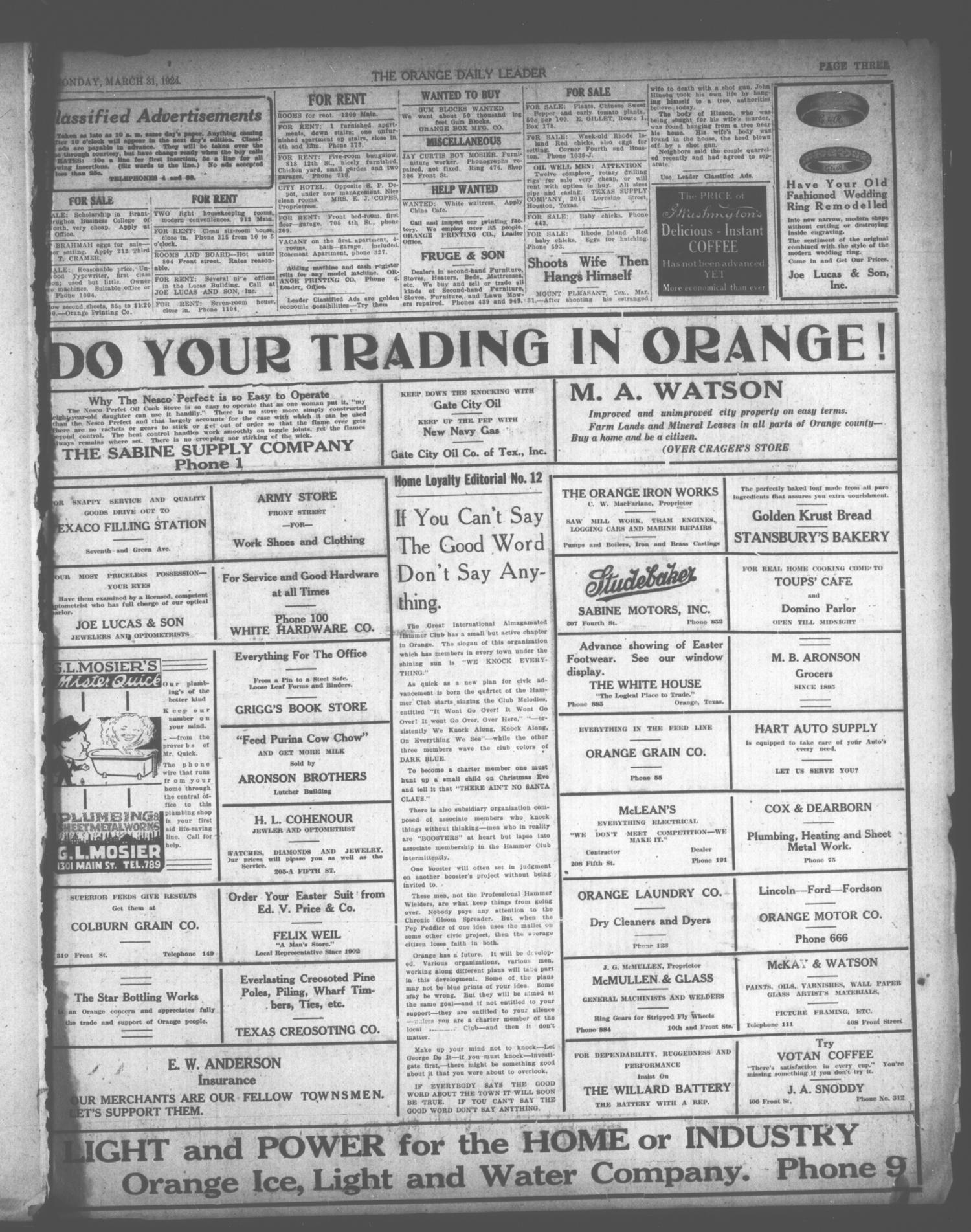The Daily Leader (Orange, Tex.), Vol. 10, No. 77, Ed. 1 Monday, March 31, 1924
                                                
                                                    [Sequence #]: 3 of 4
                                                
