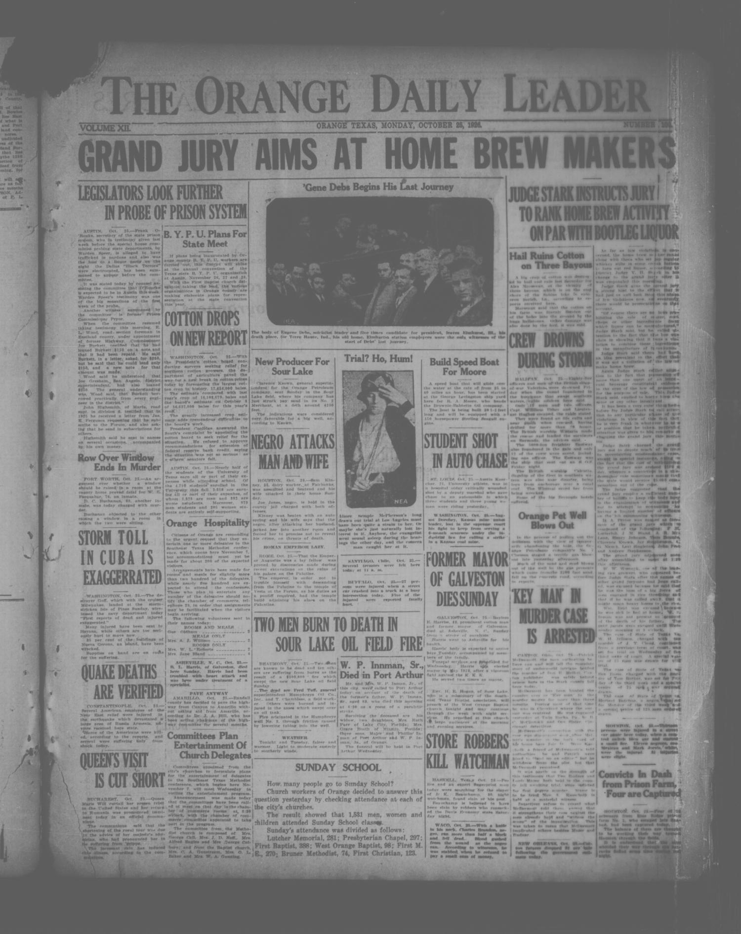 The Orange Daily Leader (Orange, Tex.), Vol. 12, No. 100, Ed. 1 Monday, October 25, 1926
                                                
                                                    [Sequence #]: 1 of 4
                                                