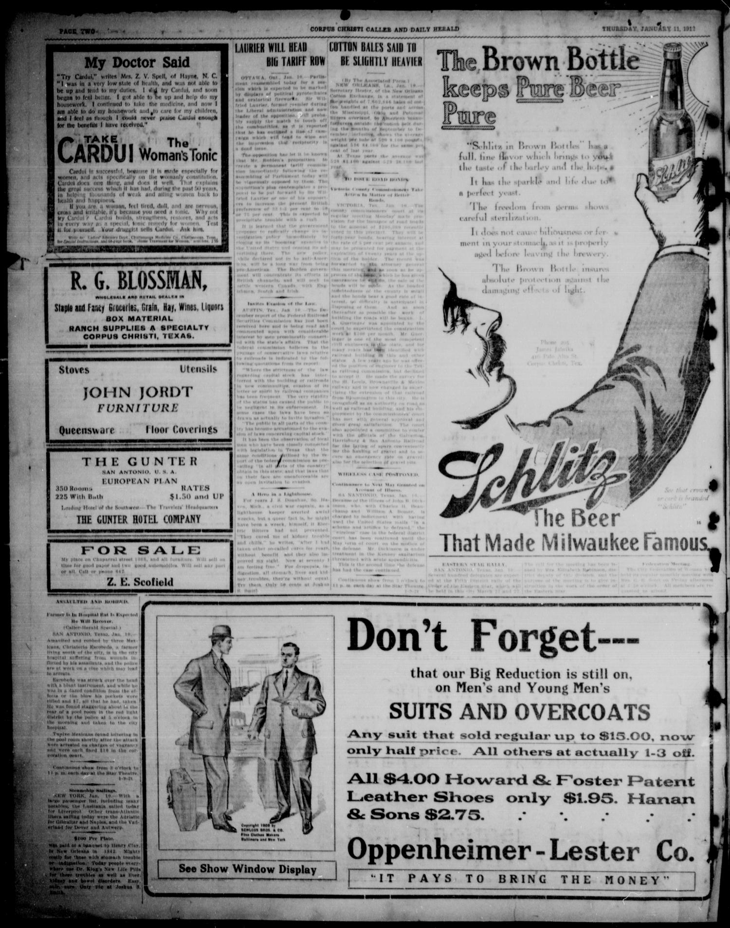 Corpus Christi Caller and Daily Herald (Corpus Christi, Tex.), Vol. THIRTEEN, No. FORTY ONE, Ed. 1, Thursday, January 11, 1912
                                                
                                                    [Sequence #]: 2 of 6
                                                