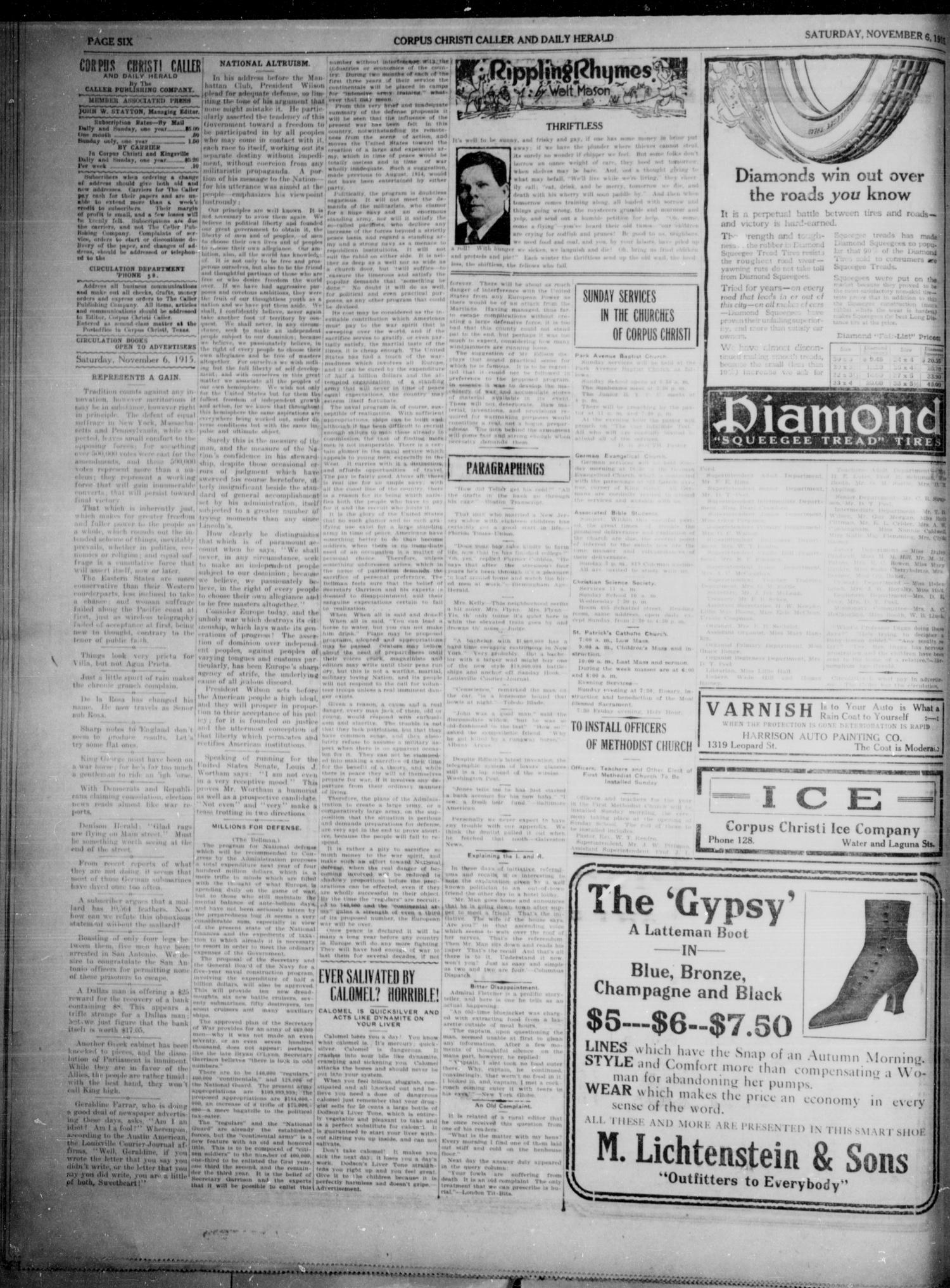 Corpus Christi Caller and Daily Herald (Corpus Christi, Tex.), Vol. SEVENTEEN, No. 289, Ed. 1, Saturday, November 6, 1915
                                                
                                                    [Sequence #]: 4 of 8
                                                
