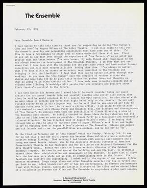 Primary view of object titled '[Letter from Eileen Morris to the Ensemble Theatre Board - February 19, 1991]'.