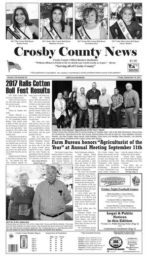 Primary view of object titled 'Crosby County News (Ralls, Tex.), Vol. 130, No. 36, Ed. 1 Friday, September 15, 2017'.