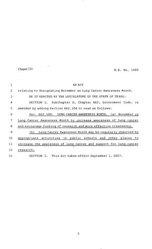 Primary view of object titled '80th Texas Legislature, Regular Session, House Bill 1449, Chapter 224'.