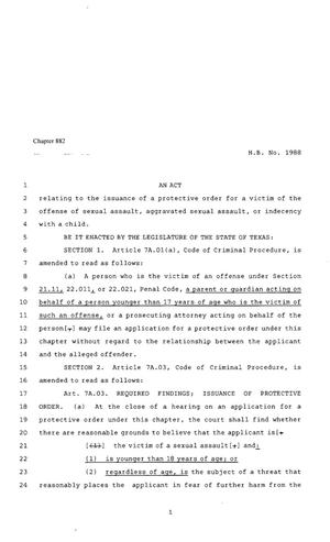 Primary view of object titled '80th Texas Legislature, Regular Session, House Bill 1988, Chapter 882'.