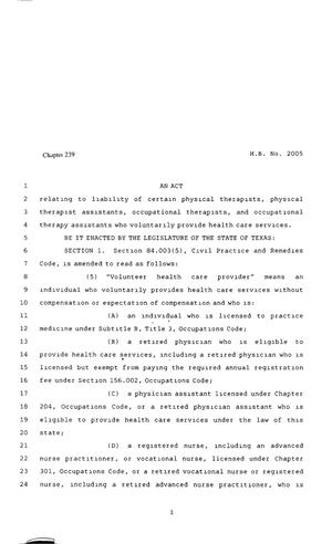 Primary view of object titled '80th Texas Legislature, Regular Session, House Bill 2005, Chapter 239'.