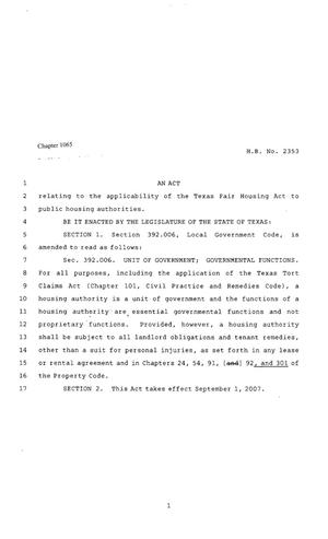 Primary view of object titled '80th Texas Legislature, Regular Session, House Bill 2353, Chapter 1065'.