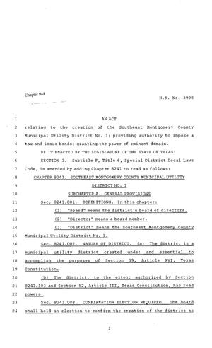 Primary view of object titled '80th Texas Legislature, Regular Session, House Bill 3998, Chapter 948'.
