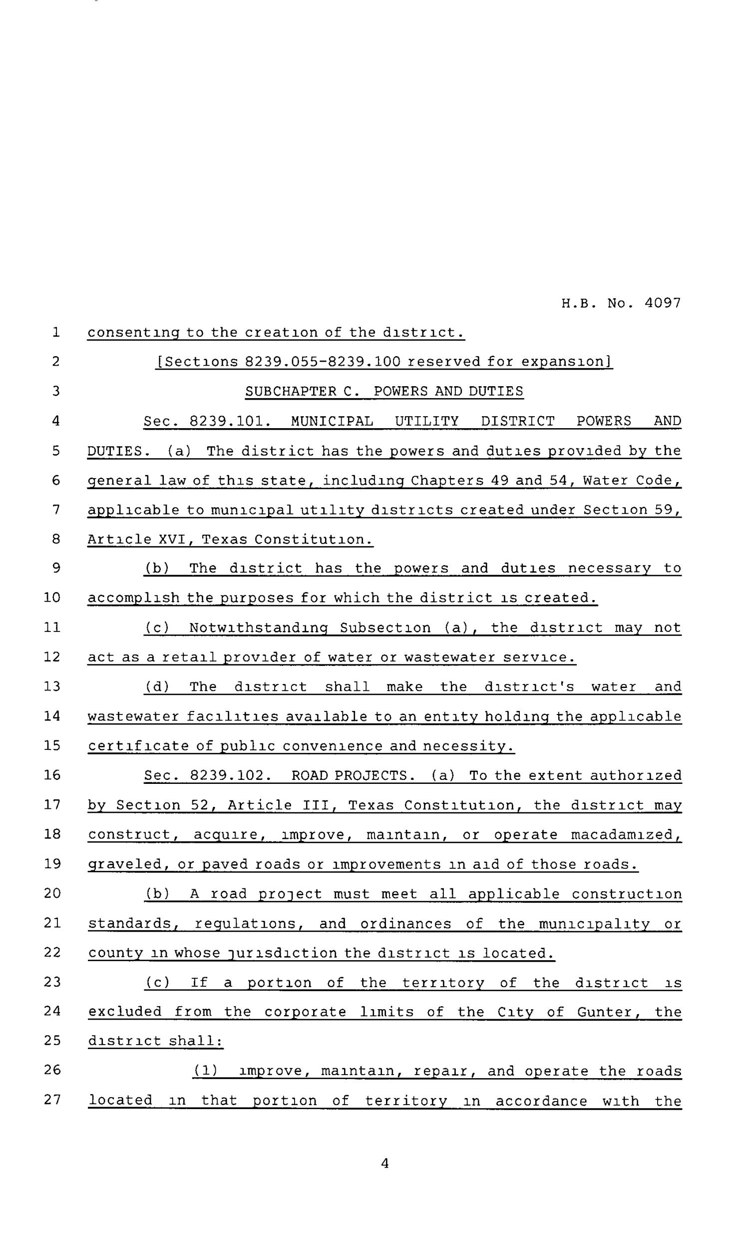 80th Texas Legislature, Regular Session, House Bill 4097, Chapter 1138
                                                
                                                    [Sequence #]: 4 of 11
                                                