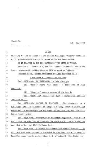 Primary view of object titled '80th Texas Legislature, Regular Session, House Bill 4098, Chapter 966'.