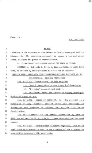 Primary view of object titled '80th Texas Legislature, Regular Session, Senate Bill 1997, Chapter 1156'.