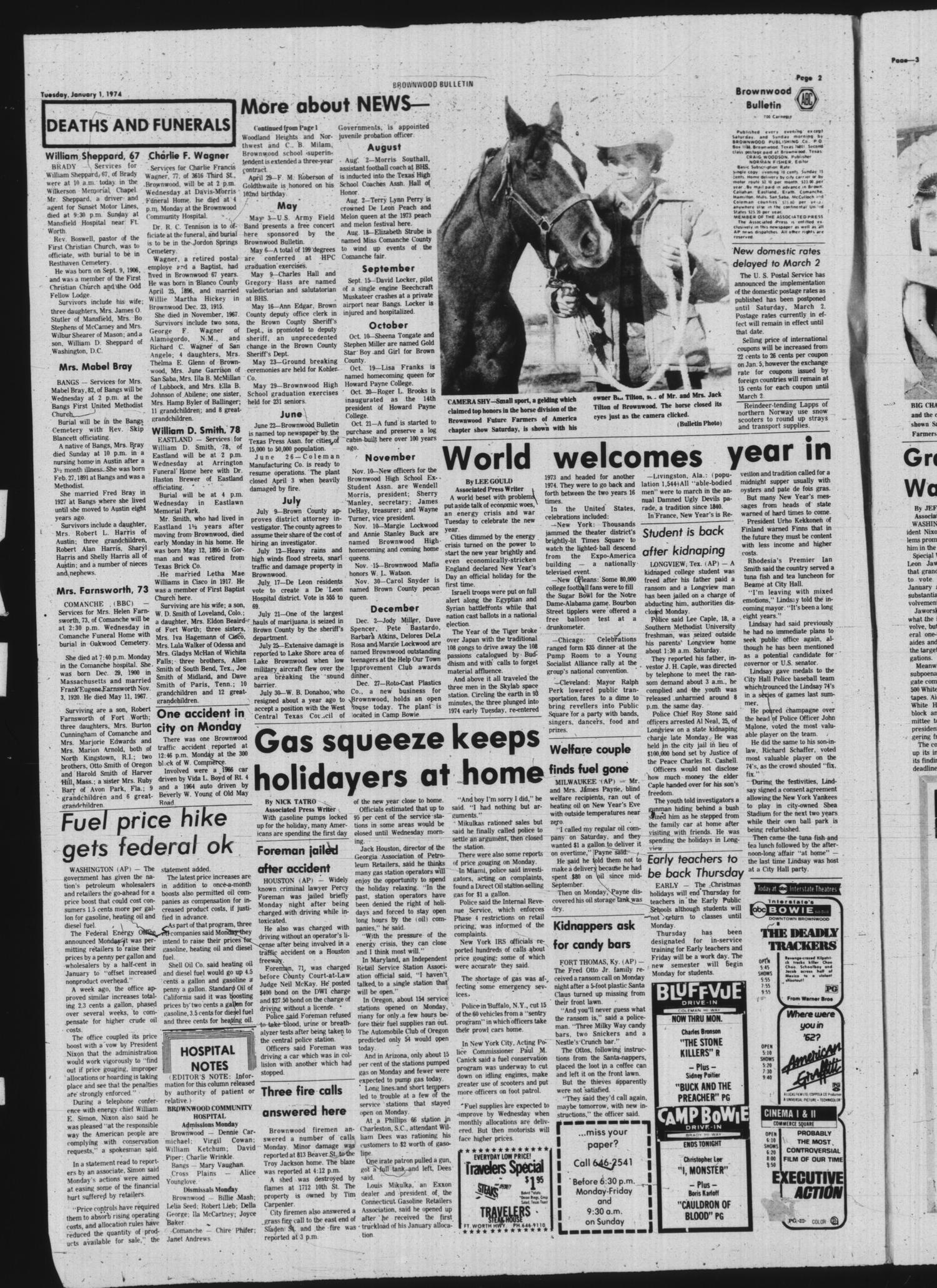 Brownwood Bulletin (Brownwood, Tex.), Vol. 74, No. 65, Ed. 1 Tuesday, January 1, 1974
                                                
                                                    [Sequence #]: 2 of 12
                                                