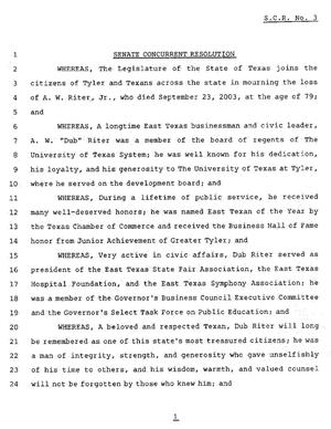 Primary view of object titled '78th Texas Legislature, Third Called Session, Senate Concurrent Resolution 3'.