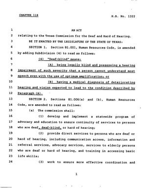 Primary view of object titled '78th Texas Legislature, Regular Session, House Bill 1322, Chapter 118'.