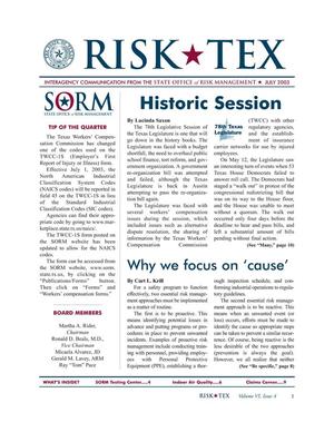 Primary view of object titled 'Risk-Tex, Volume 6, Issue 4, July 2003'.