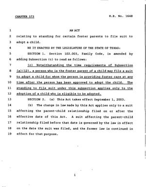 Primary view of object titled '78th Texas Legislature, Regular Session, House Bill 1648, Chapter 573'.