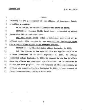 Primary view of object titled '78th Texas Legislature, Regular Session, House Bill 1838, Chapter 605'.