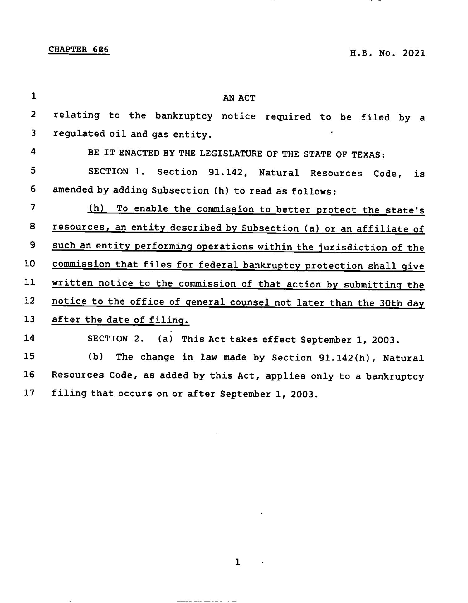 78th Texas Legislature, Regular Session, House Bill 2021, Chapter 626
                                                
                                                    [Sequence #]: 1 of 2
                                                