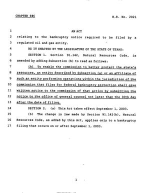 Primary view of object titled '78th Texas Legislature, Regular Session, House Bill 2021, Chapter 626'.