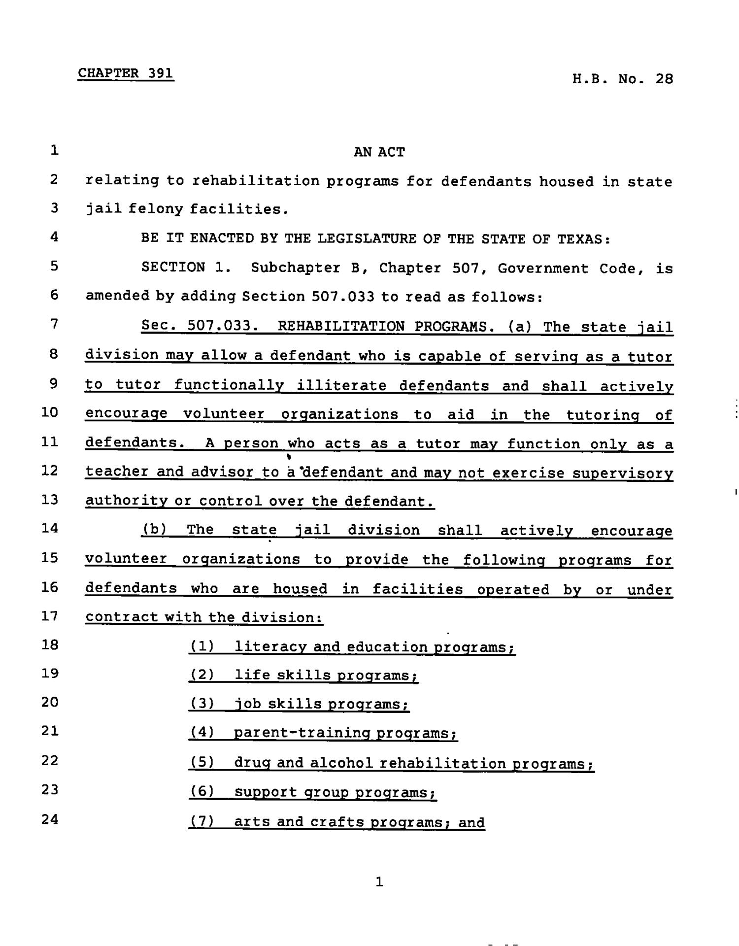 78th Texas Legislature, Regular Session, House Bill 28, Chapter 391
                                                
                                                    [Sequence #]: 1 of 3
                                                