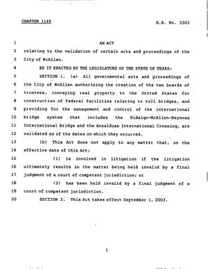 Primary view of object titled '78th Texas Legislature, Regular Session, House Bill 3303, Chapter 1149'.