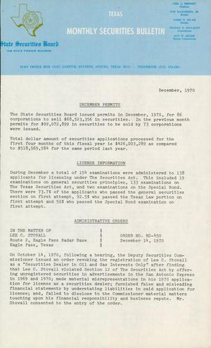 Primary view of object titled 'Texas Monthly Securities Bulletin, December 1970'.