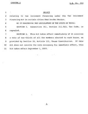 Primary view of object titled '78th Texas Legislature, Regular Session, Senate Bill 353, Chapter 8'.